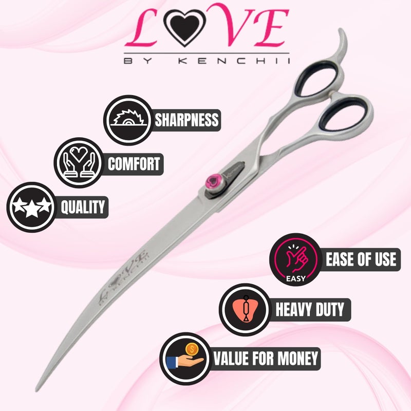 Kenchii Love Left Handed Dog Grooming Scissors, 9 Inch Curved Shears, Dog Scissors for Grooming, Professional Pet Grooming Scissors, Ergonomic & Comfortable - Image 5